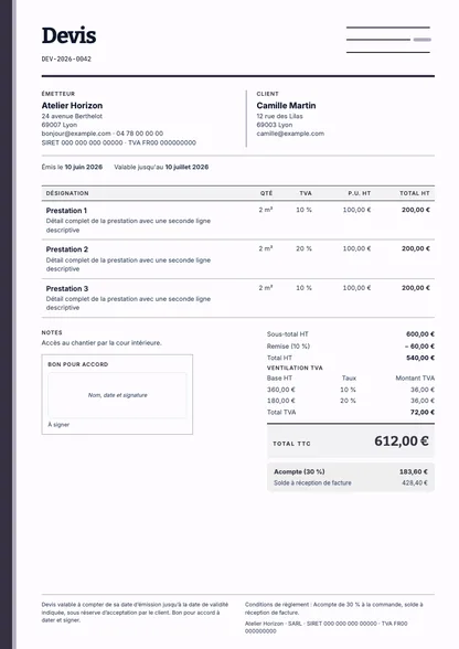 Aperçu du devis Dossier conseil