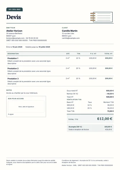 Aperçu du devis Carnet pédagogique