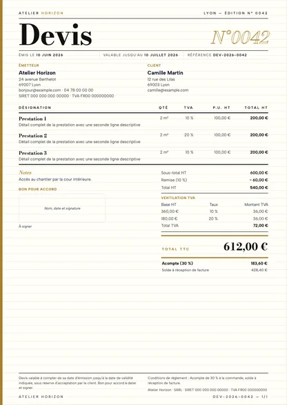 Aperçu du devis Organisme de formation