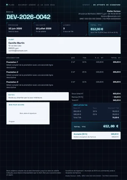 Aperçu du devis Console futuriste