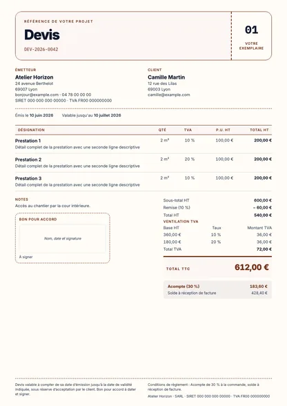 Aperçu du devis Billet de projet